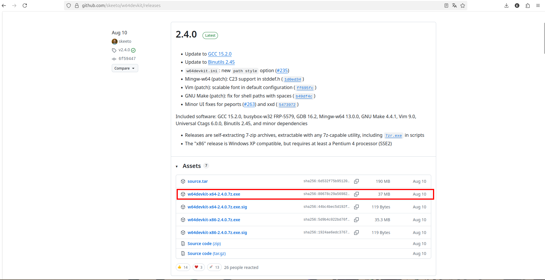 进入w64devkit github下载最新压缩包